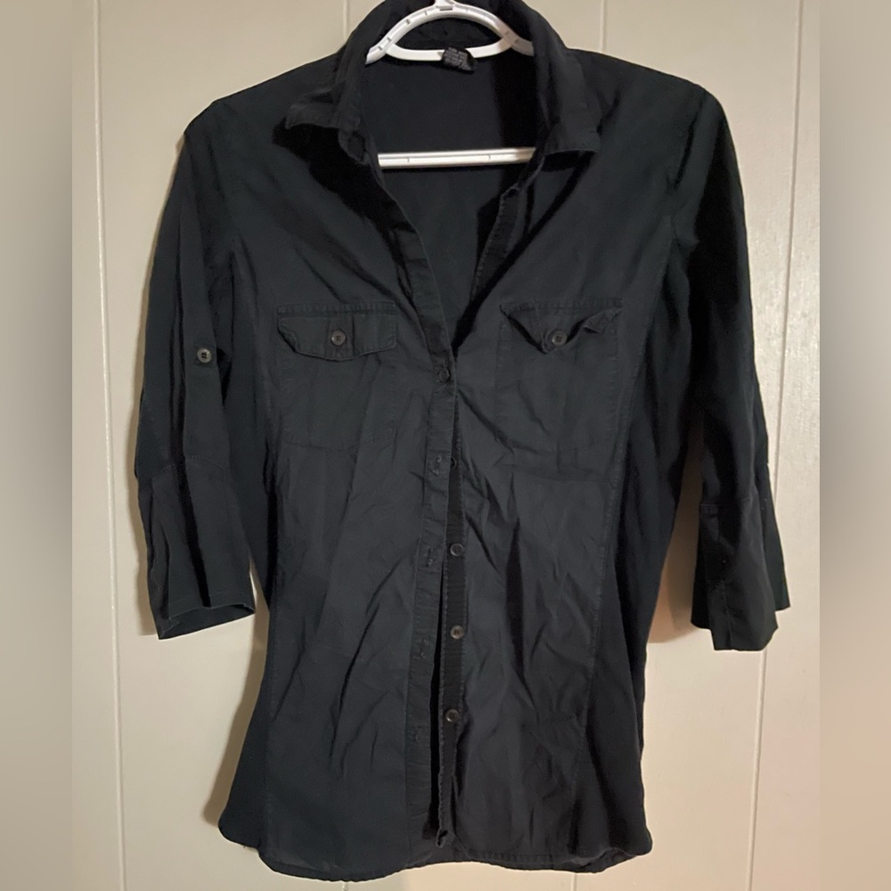 Vanity Black 3/4 Length Sleeve Button Down Blouse